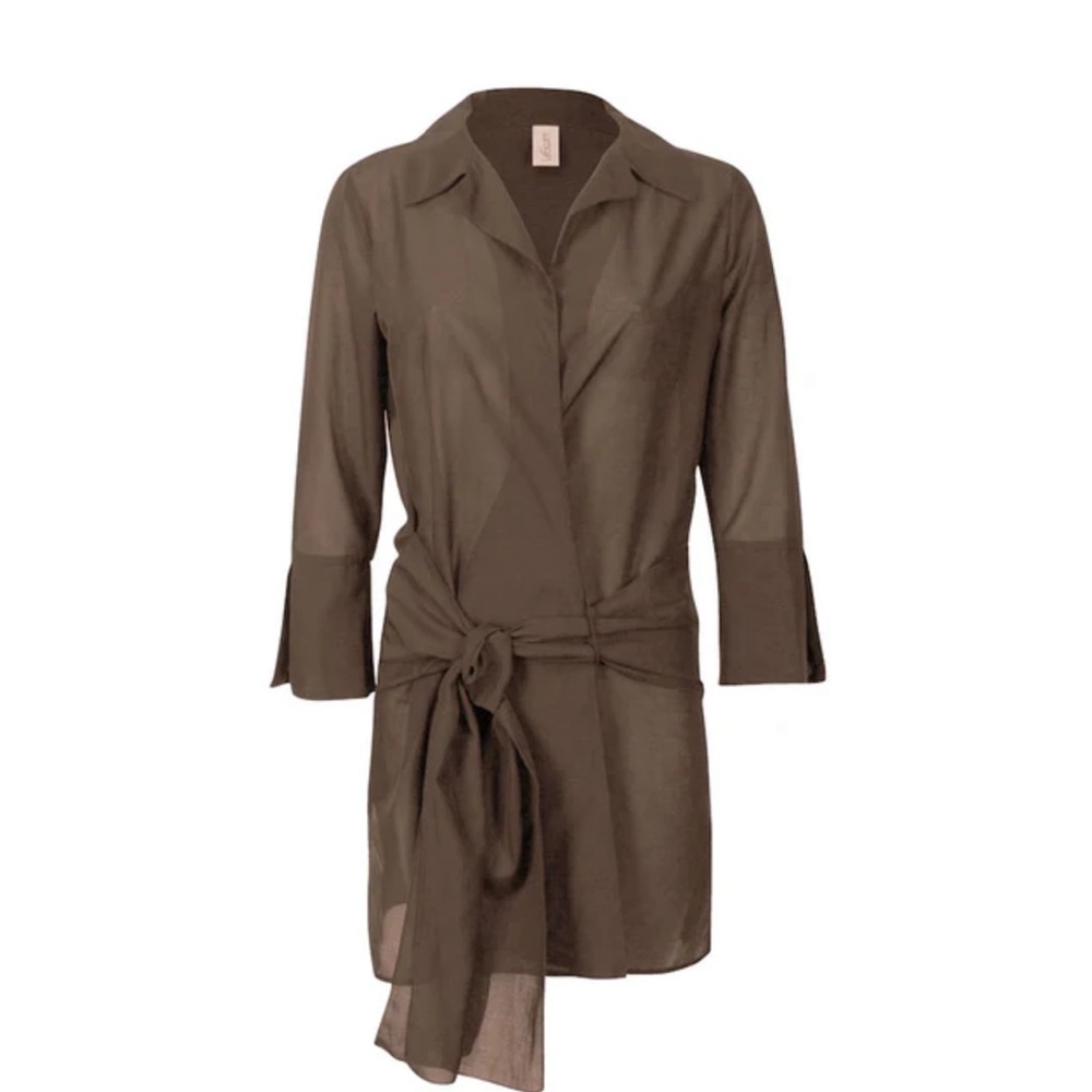 -LeSwim Amagansett Wrap Shirt Japanese Cotton Lawn Dress in Coco
